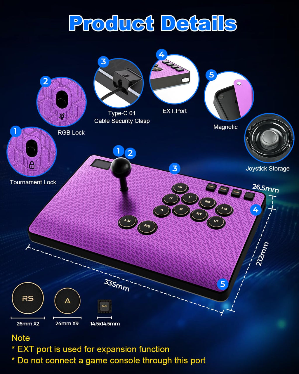 RGB Leverless Arcade Fight Stick – Purple
