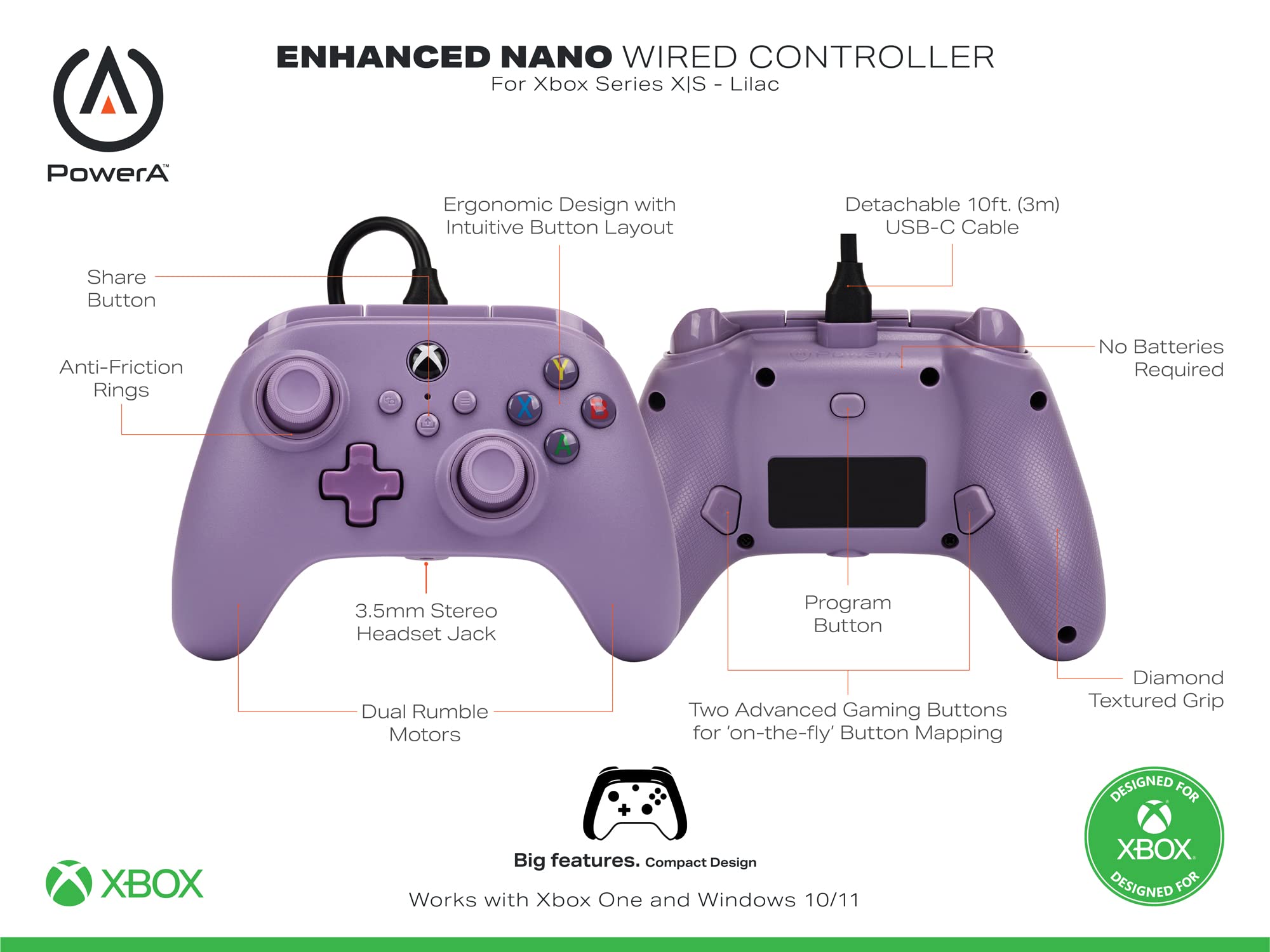 Nano Enhanced Wired Gaming Controller – Lilac