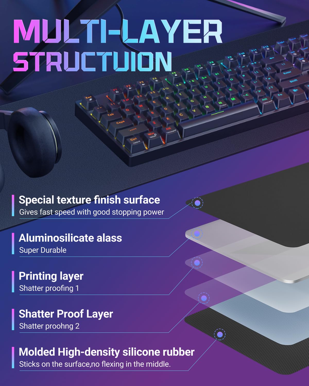 XXL Glass Gaming Desk Mat