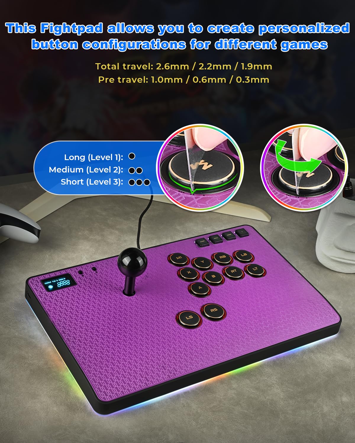 RGB Leverless Arcade Fight Stick – Purple