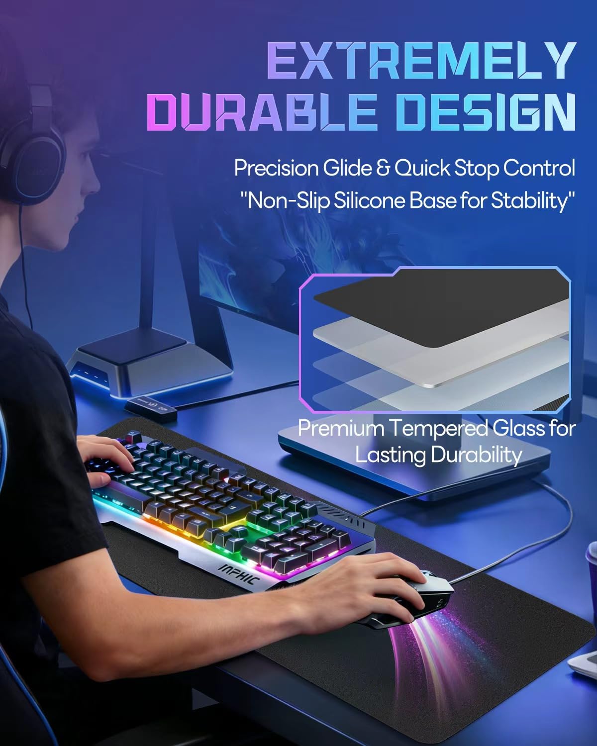 XXL Glass Gaming Desk Mat