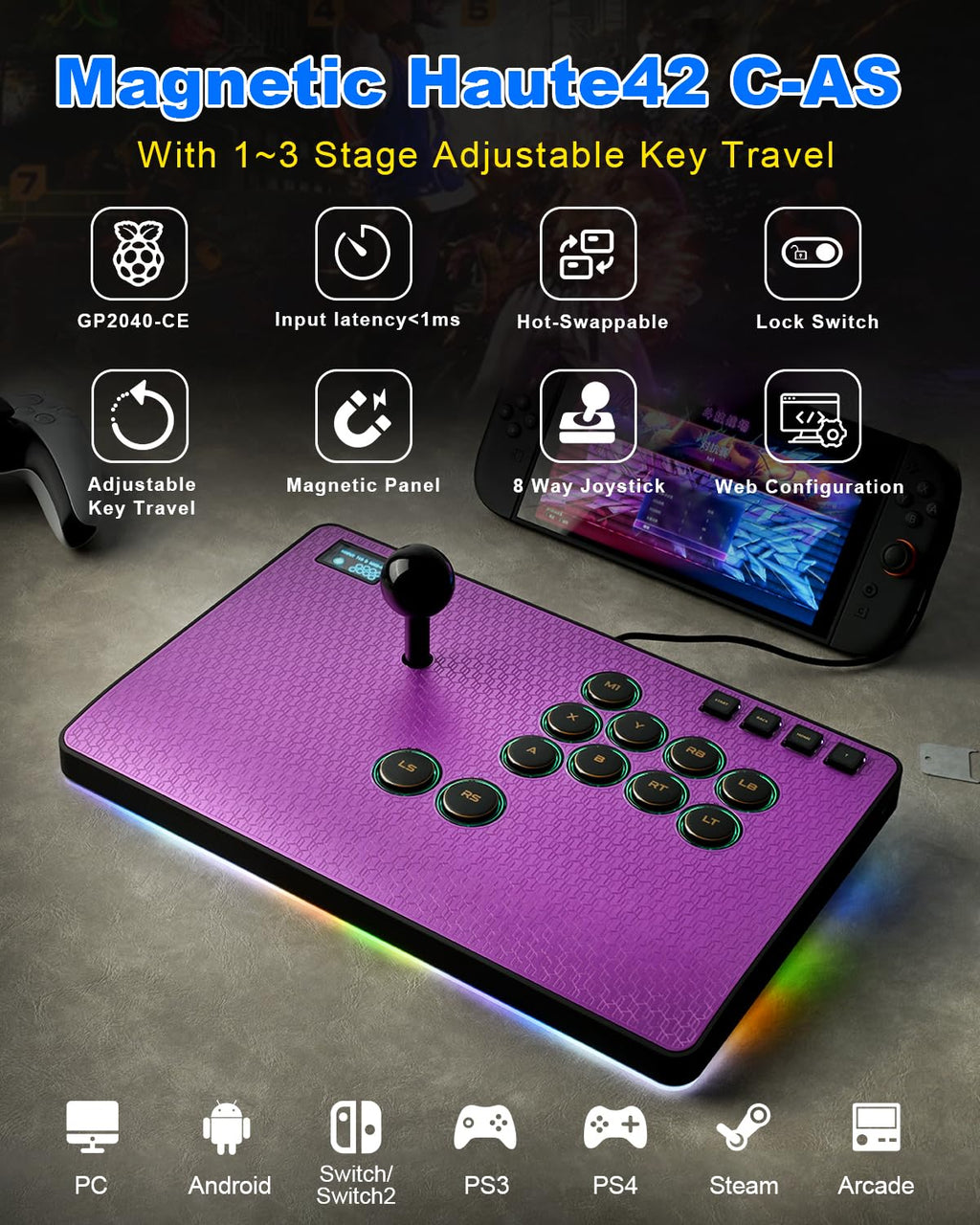 RGB Leverless Arcade Fight Stick – Purple