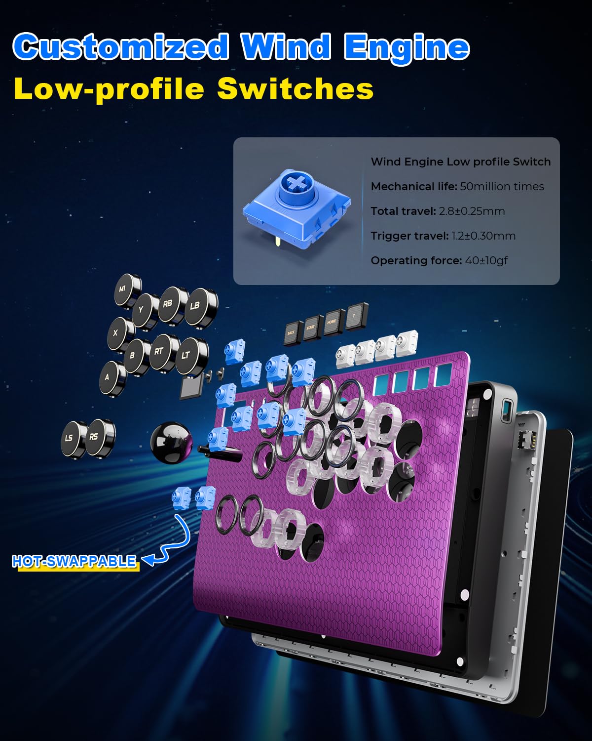 RGB Leverless Arcade Fight Stick – Purple