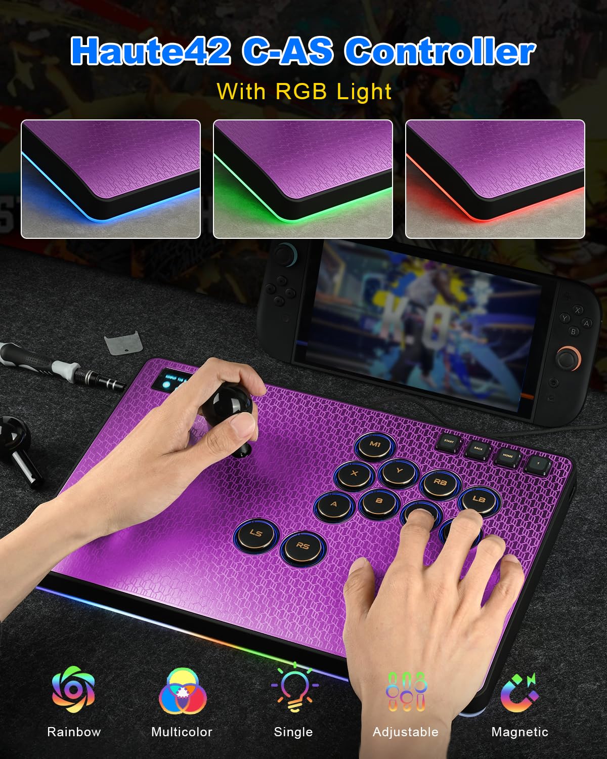 RGB Leverless Arcade Fight Stick – Purple